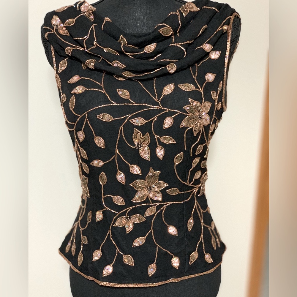 Andretta Donatello Beautiful Beaded Top 
Elegant drape front and back. Size M